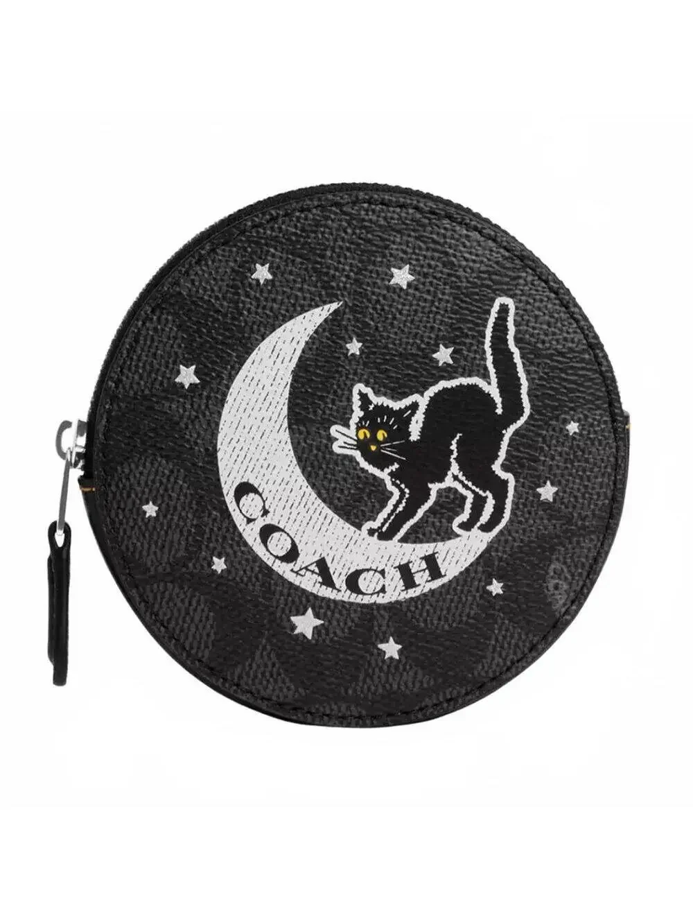 Coach Coin Case In Signature Canvas Moon Cat Halloween Graphic NWT